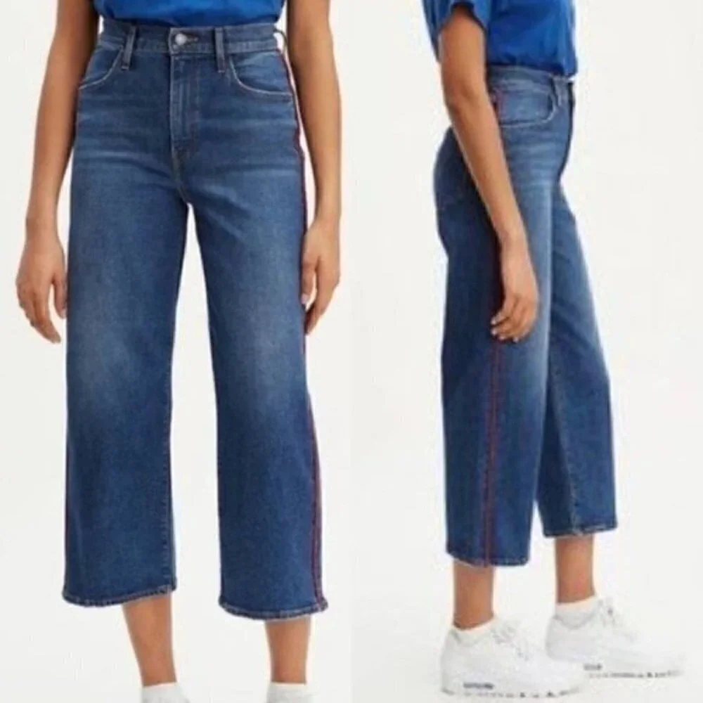 NWT Levis Mile High Rise Blue Wash Wide Leg Cropped Denim Jeans Size 29